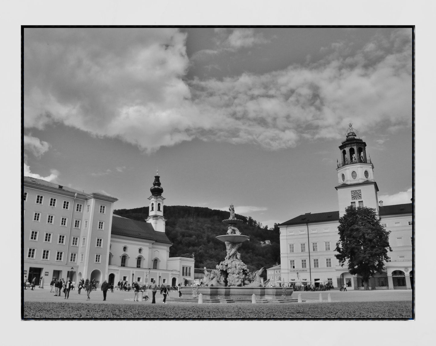 Salzburg Residenzplatz Europe Black And White Poster Photography Print