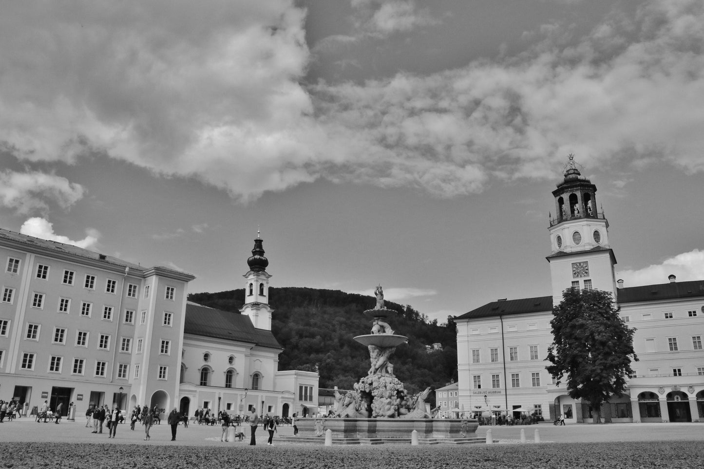 Salzburg Residenzplatz Europe Black And White Poster Photography Print