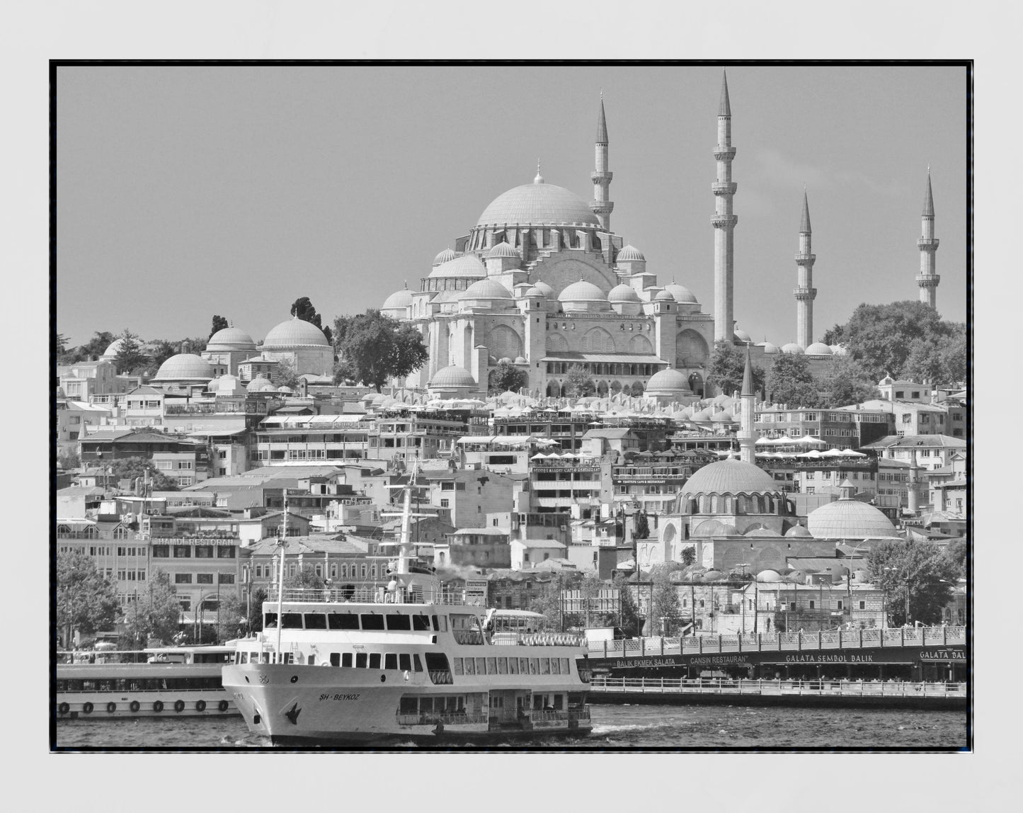 Istanbul Skyline Süleymaniye Mosque Black And White Photography Print Poster