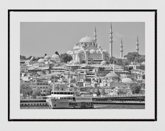 Istanbul Skyline Süleymaniye Mosque Black And White Photography Print Poster