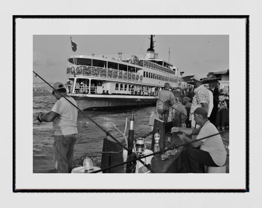 Istanbul Eminönü Fishing Black And White Photography Print Wall Art