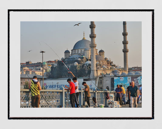 Istanbul Galata Bridge Fishing Süleymaniye Mosque Photography Print Poster