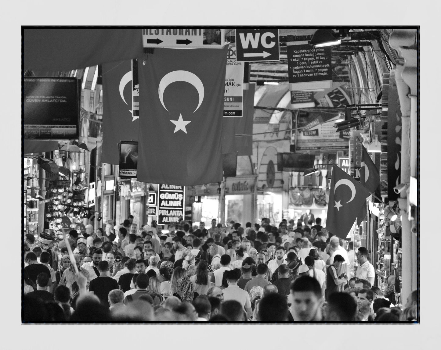 Istanbul Turkey Grand Bazaar Black And White Photography Print Poster
