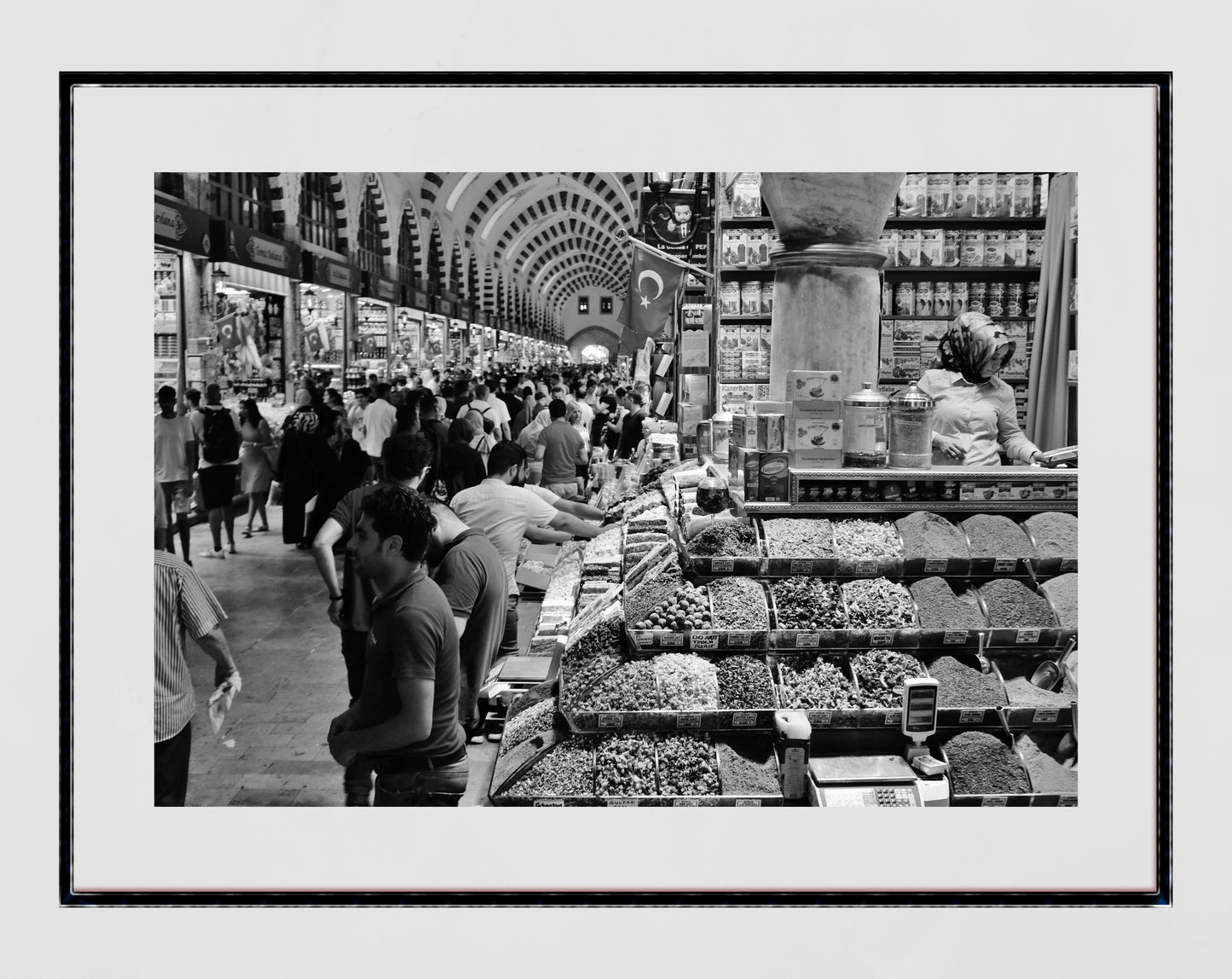 Turkey Istanbul Spice Bazaar Black And White Photography Print