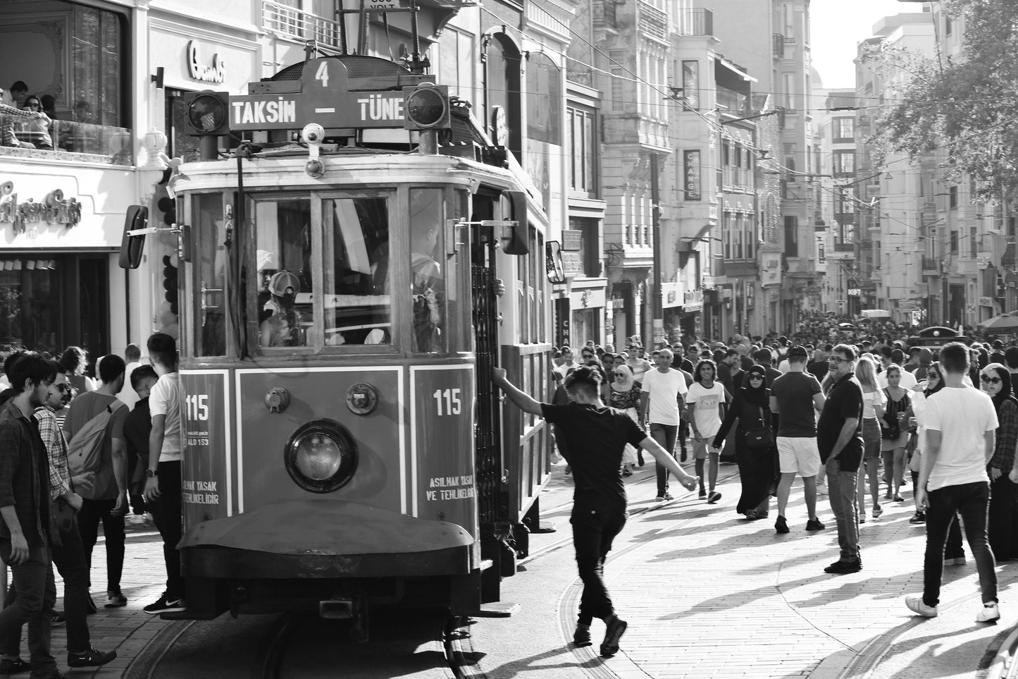 Istanbul Taksim Tram Black And White Photography Print Wall Art