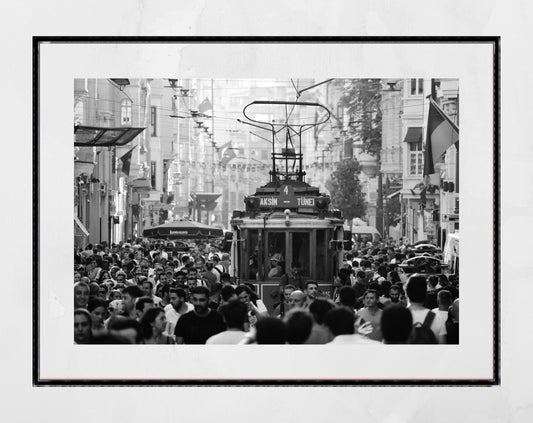 Istanbul Taksim Tram Street Black And White Photography Print Wall Art