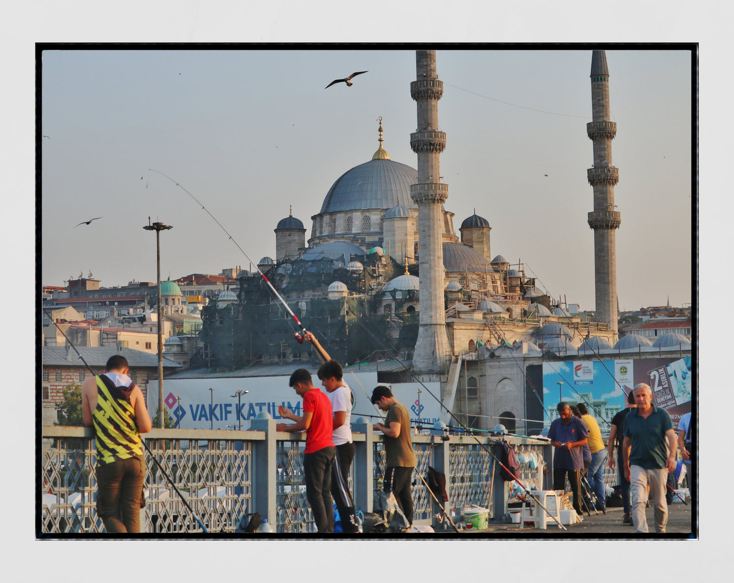 Istanbul Galata Bridge Fishing Süleymaniye Mosque Photography Print Poster