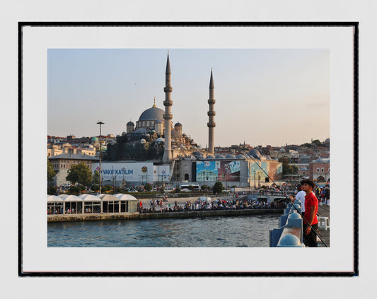 Istanbul Galata Bridge Fishing Süleymaniye Mosque Poster Photography Print