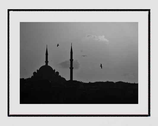 Istanbul Süleymaniye Mosque Black And White Photography Print Wall Art