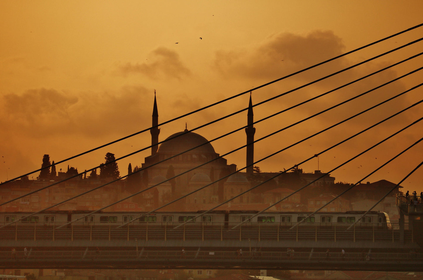 Istanbul Süleymaniye Mosque Halic Metro Bridge Sunset Photography Print Poster