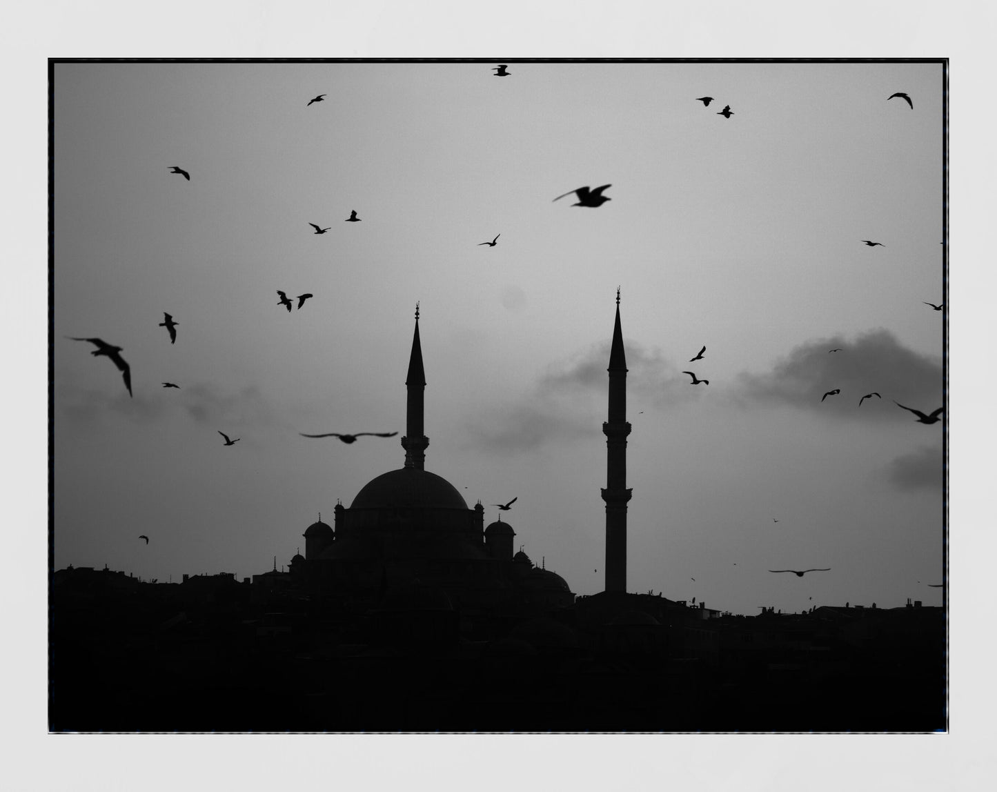 Istanbul Süleymaniye Mosque Sunset Black And White Poster Photography Print