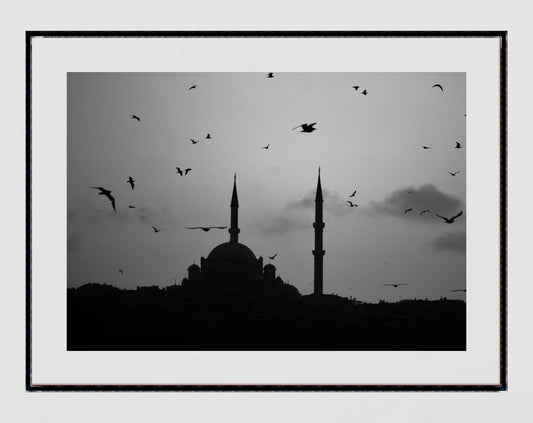 Istanbul Süleymaniye Mosque Sunset Black And White Poster Photography Print