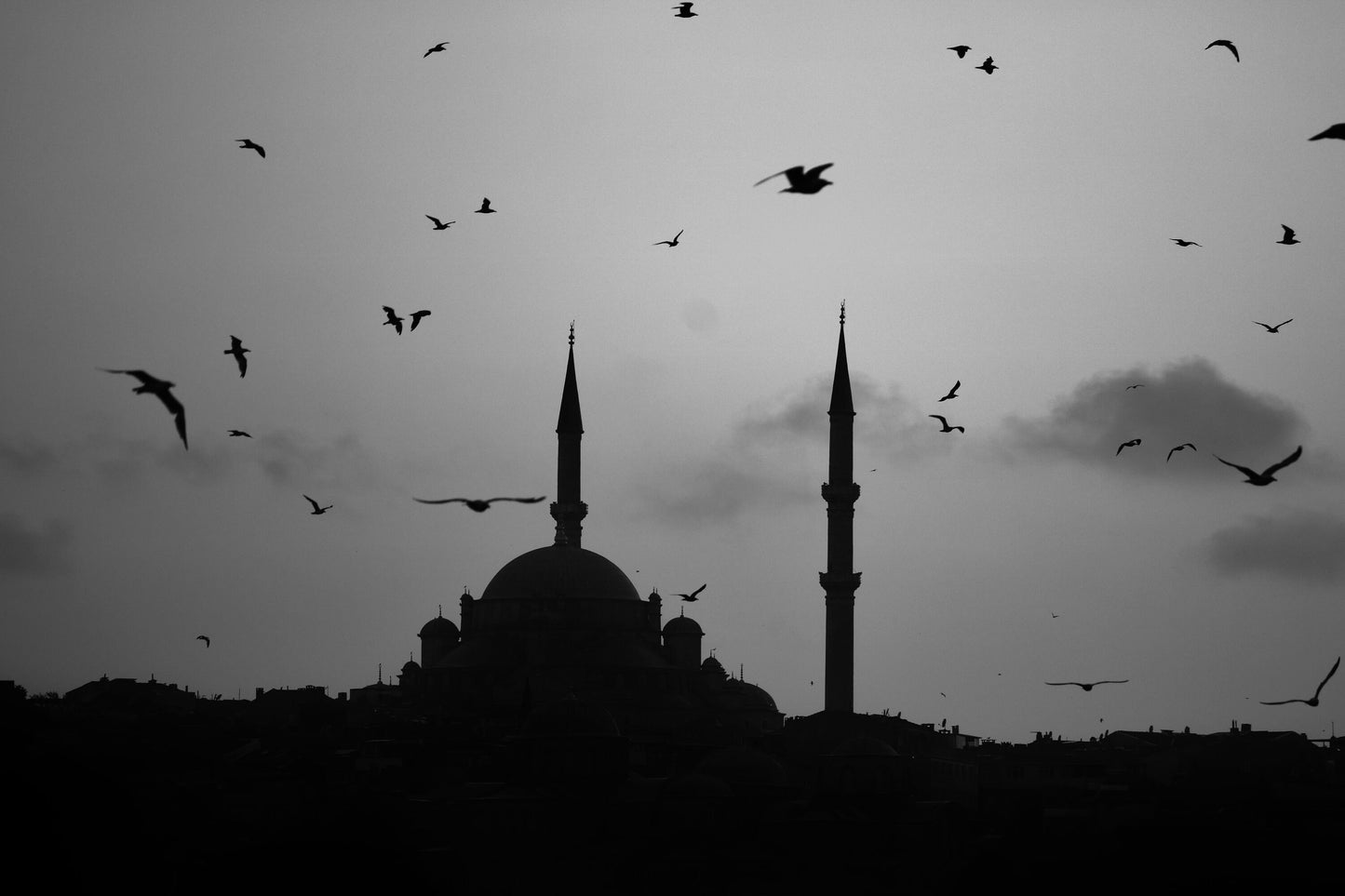 Istanbul Süleymaniye Mosque Sunset Black And White Poster Photography Print