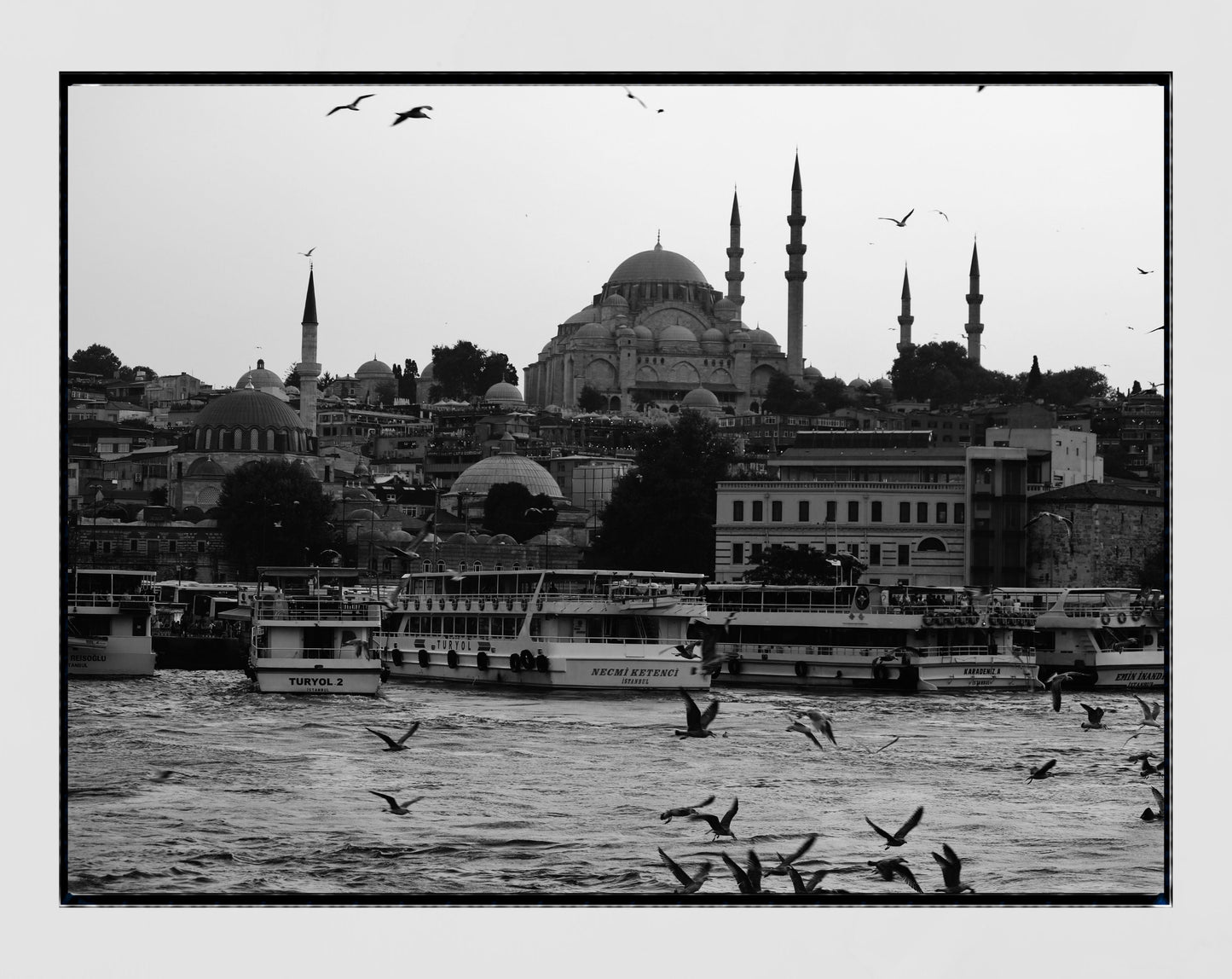 Istanbul Süleymaniye Mosque Eminönü Black And White Photography Print Poster