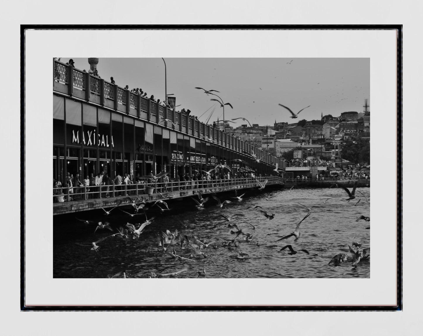 Istanbul Galata Bridge Black And White Photography Print Poster