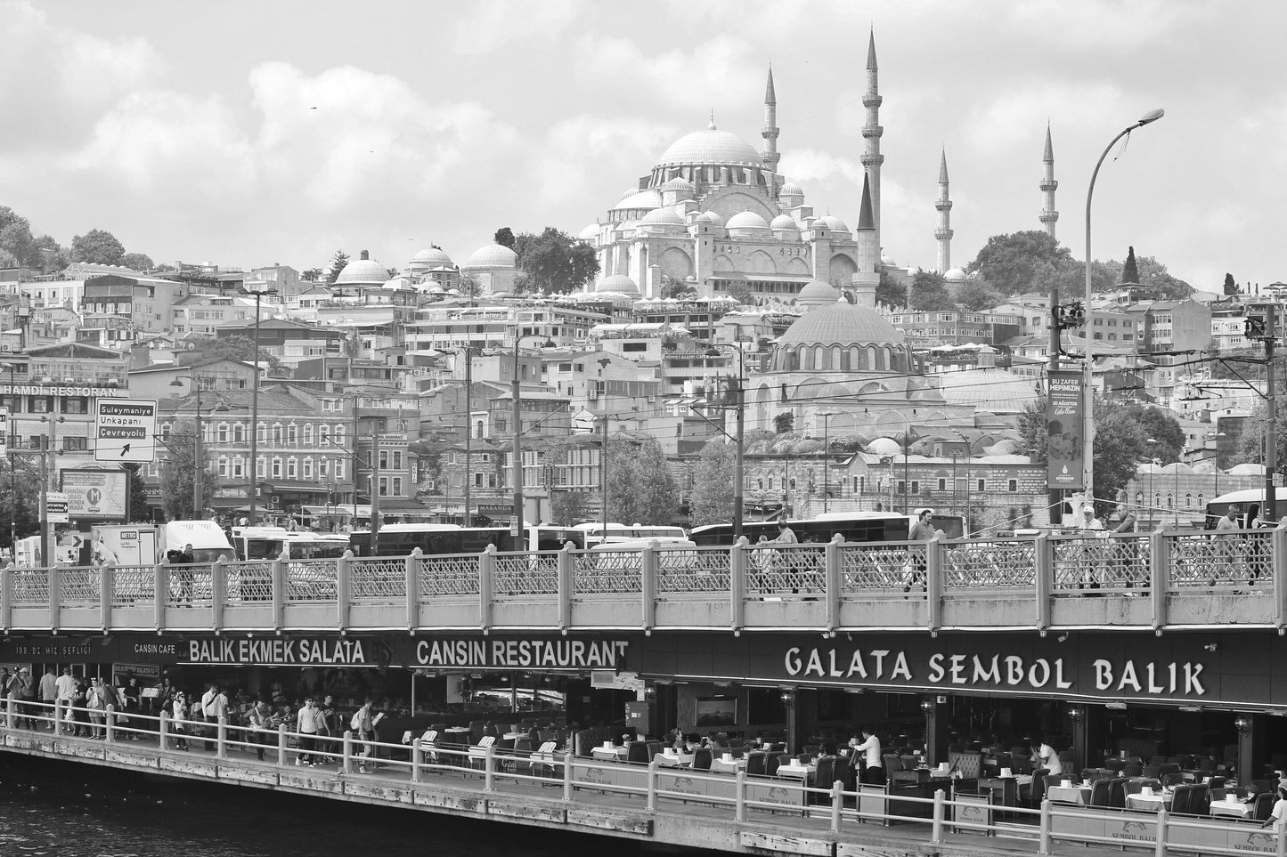 Istanbul Galata Bridge Skyline Black And White Photography Print Poster