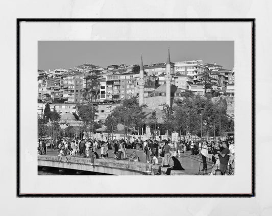 Istanbul Uskudar Fishing Black And White Photography Print
