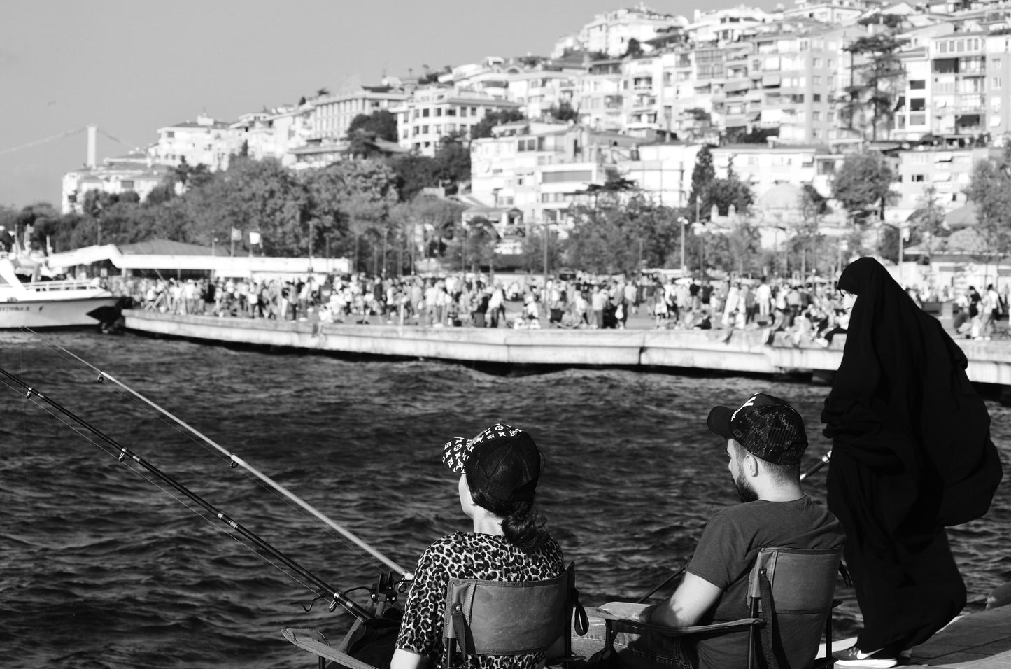 Istanbul Uskudar Fishing Black And White Photography Print Wall Art