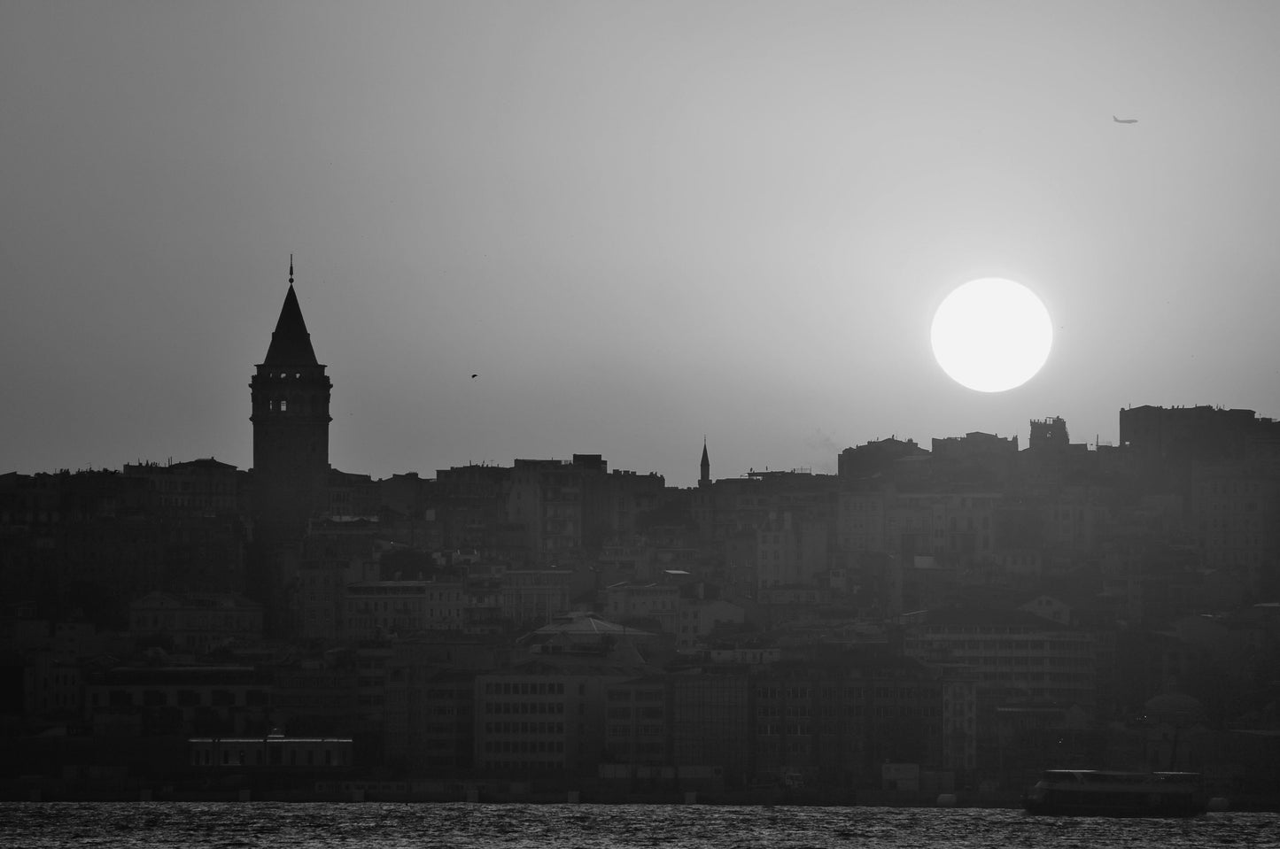 Istanbul Galata Tower Sunset Black And White Photography Print