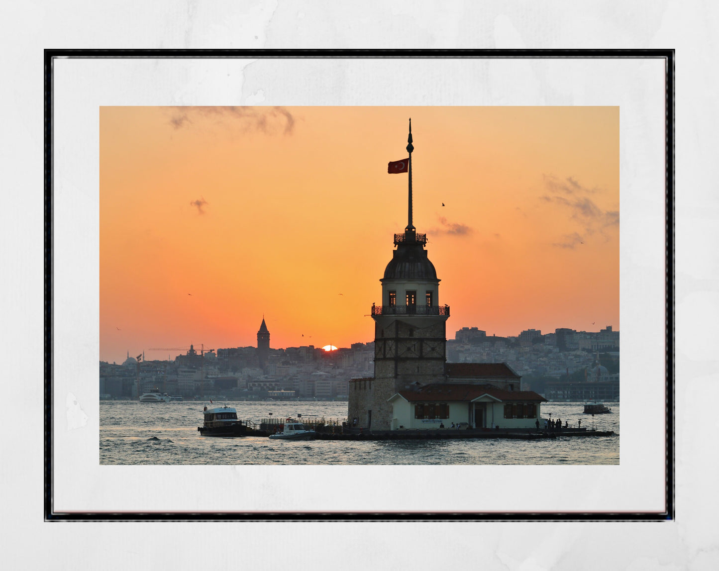 Istanbul Maiden's Tower Sunset Galata Tower Photography Print Wall Art
