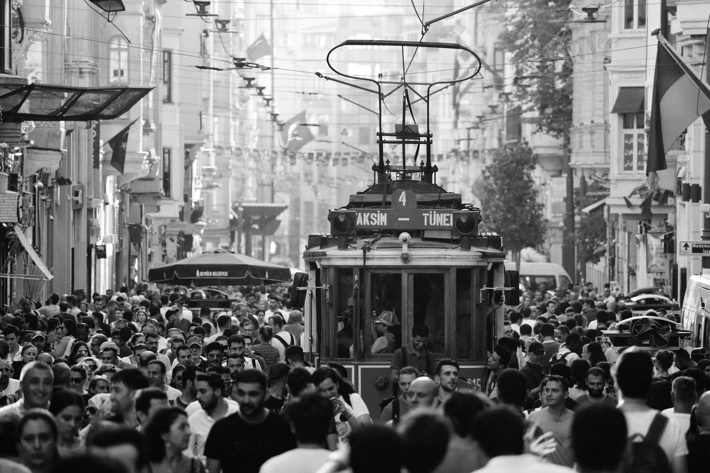 Istanbul Taksim Tram Street Black And White Photography Print Wall Art