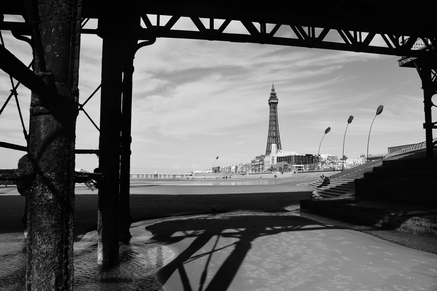 Blackpool Tower Poster Under The Boardwalk Black And White Photography Print