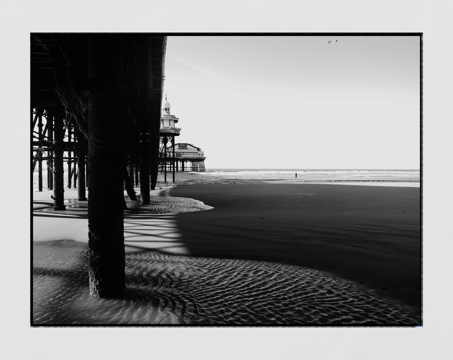 Blackpool Poster North Pier Beach Under The Boardwalk Black And White Photography Print