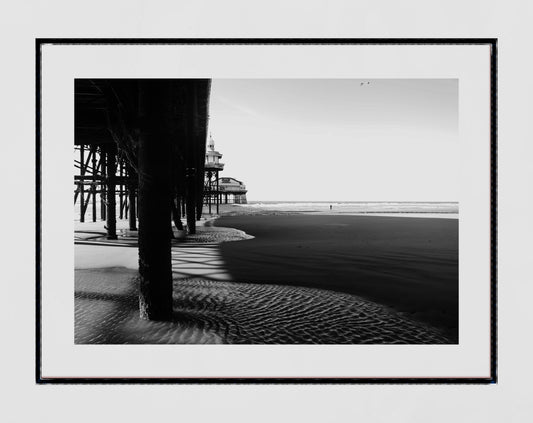 Blackpool Poster North Pier Beach Under The Boardwalk Black And White Photography Print