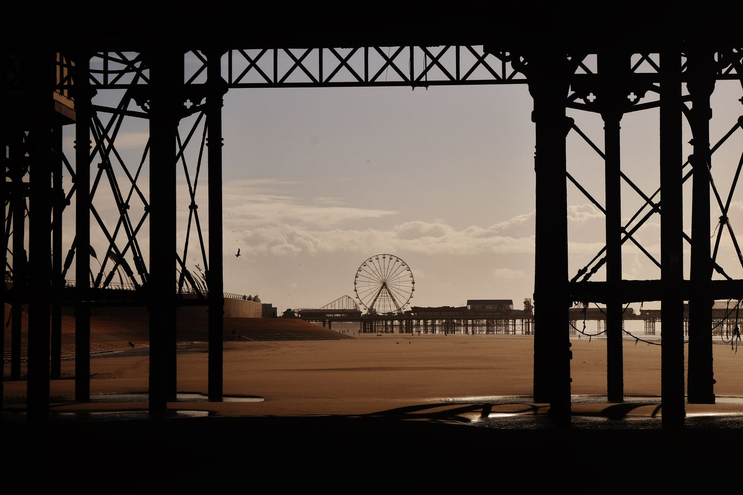 Blackpool Poster Ferris Wheel Under The Boardwalk Beach Photography