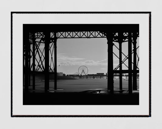 Blackpool Poster Ferris Wheel Under The Boardwalk Beach Black And White Photography