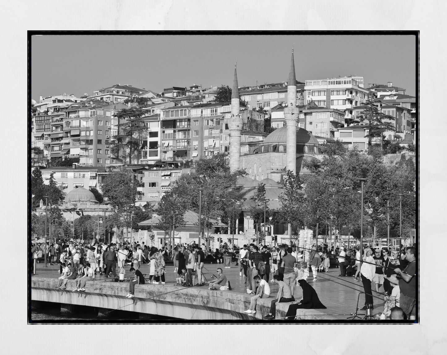 Istanbul Uskudar Fishing Black And White Photography Print