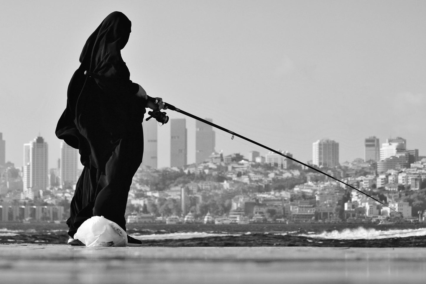 Middle East Istanbul Fishing Black And White Photography Print