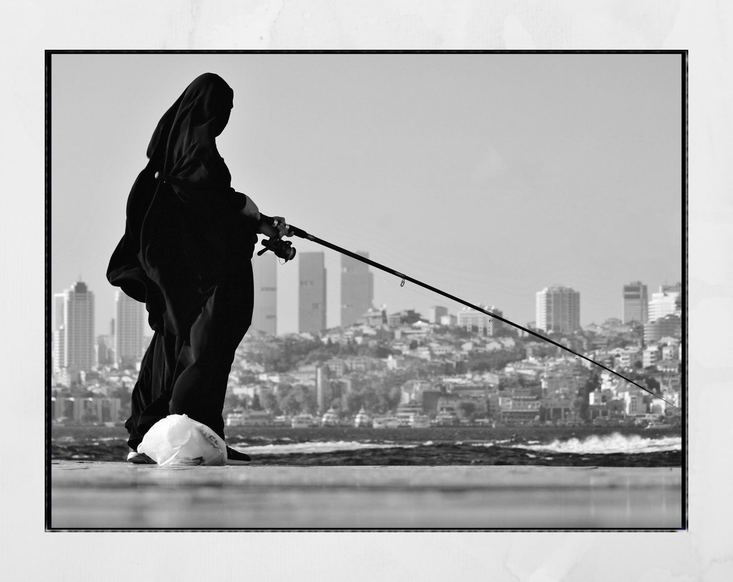 Middle East Istanbul Fishing Black And White Photography Print