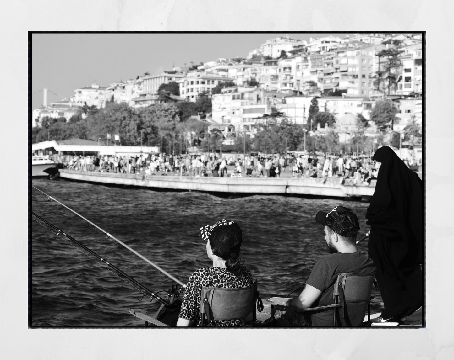 Istanbul Uskudar Fishing Black And White Photography Print Wall Art