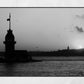 Istanbul Maiden's Tower Sunset Black And White Photography Print