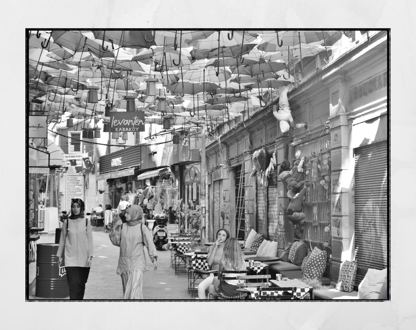 Istanbul Umbrellas Street Karakoy Black And White Photography Print