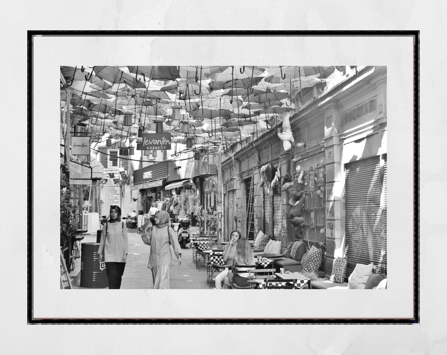 Istanbul Umbrellas Street Karakoy Black And White Photography Print