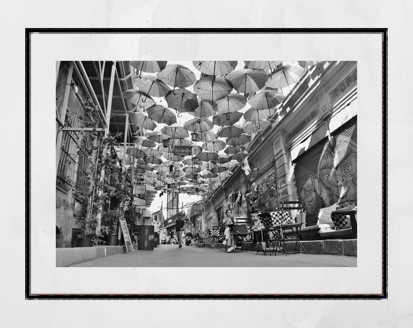 Istanbul Umbrellas Street Karakoy Black And White Photography Print Poster