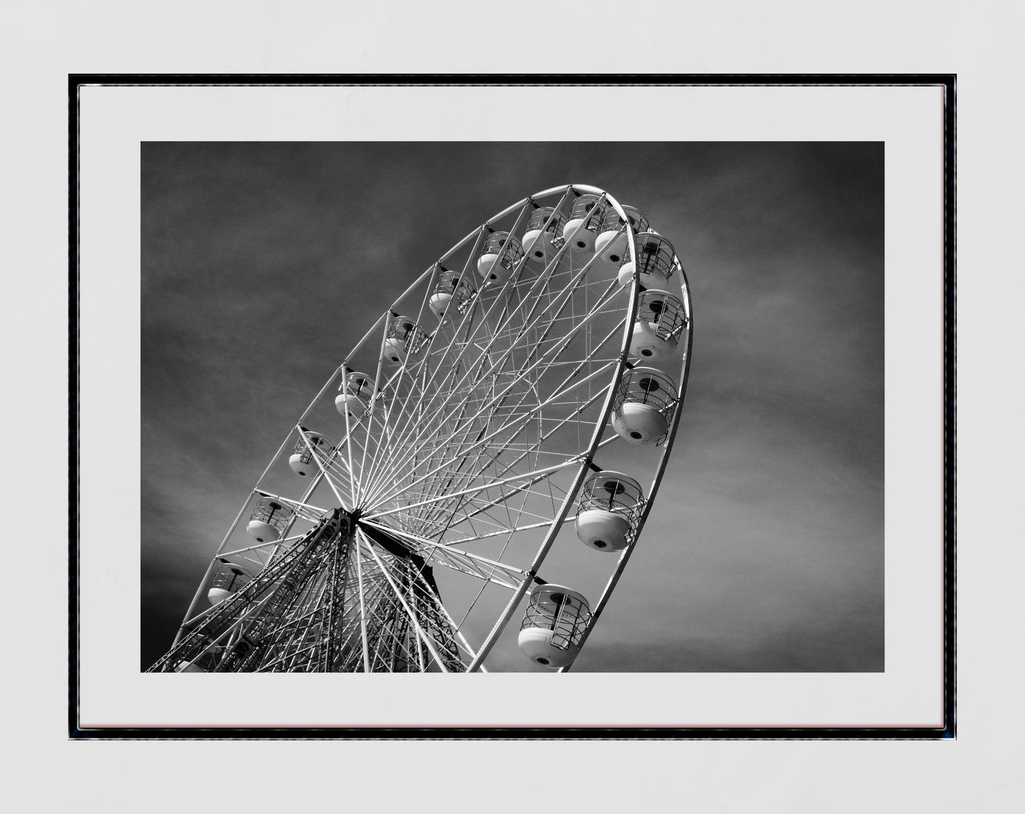 Ferris Wheel Blackpool Central Pier Minimalist Black And White Photography Print Wall Art