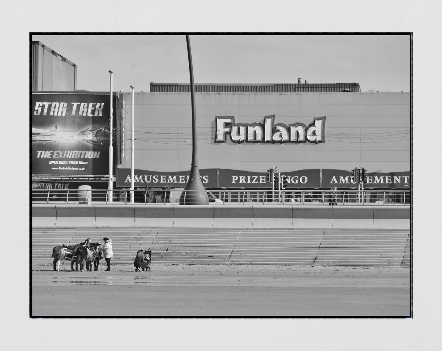 Blackpool Poster Beach Donkey Ride Street Black And White Photography Print