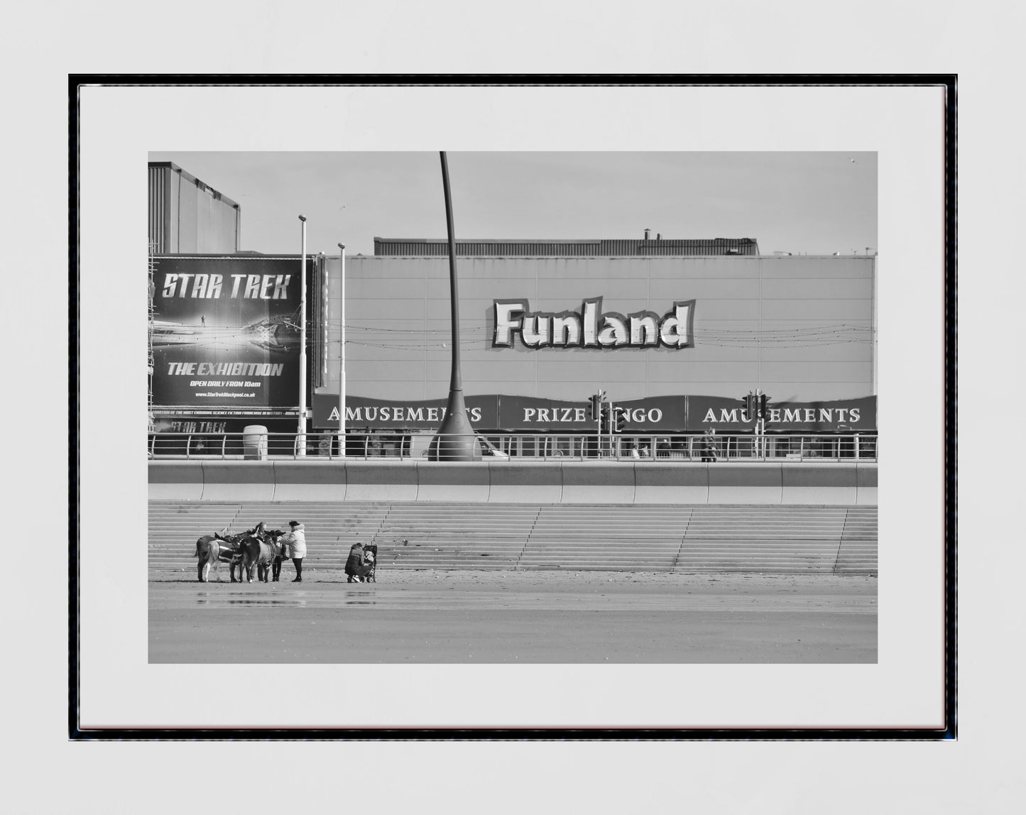 Blackpool Poster Beach Donkey Ride Street Black And White Photography Print