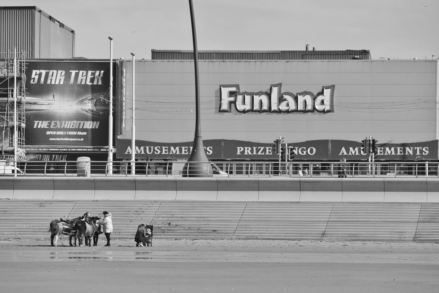 Blackpool Poster Beach Donkey Ride Street Black And White Photography Print