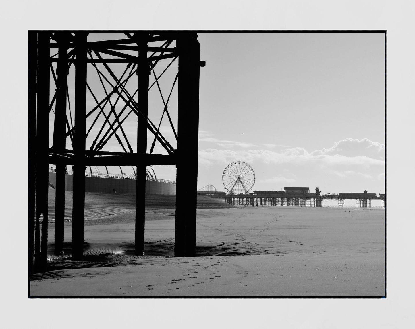 Blackpool Poster Ferris Wheel Under The Boardwalk Black And White Photography