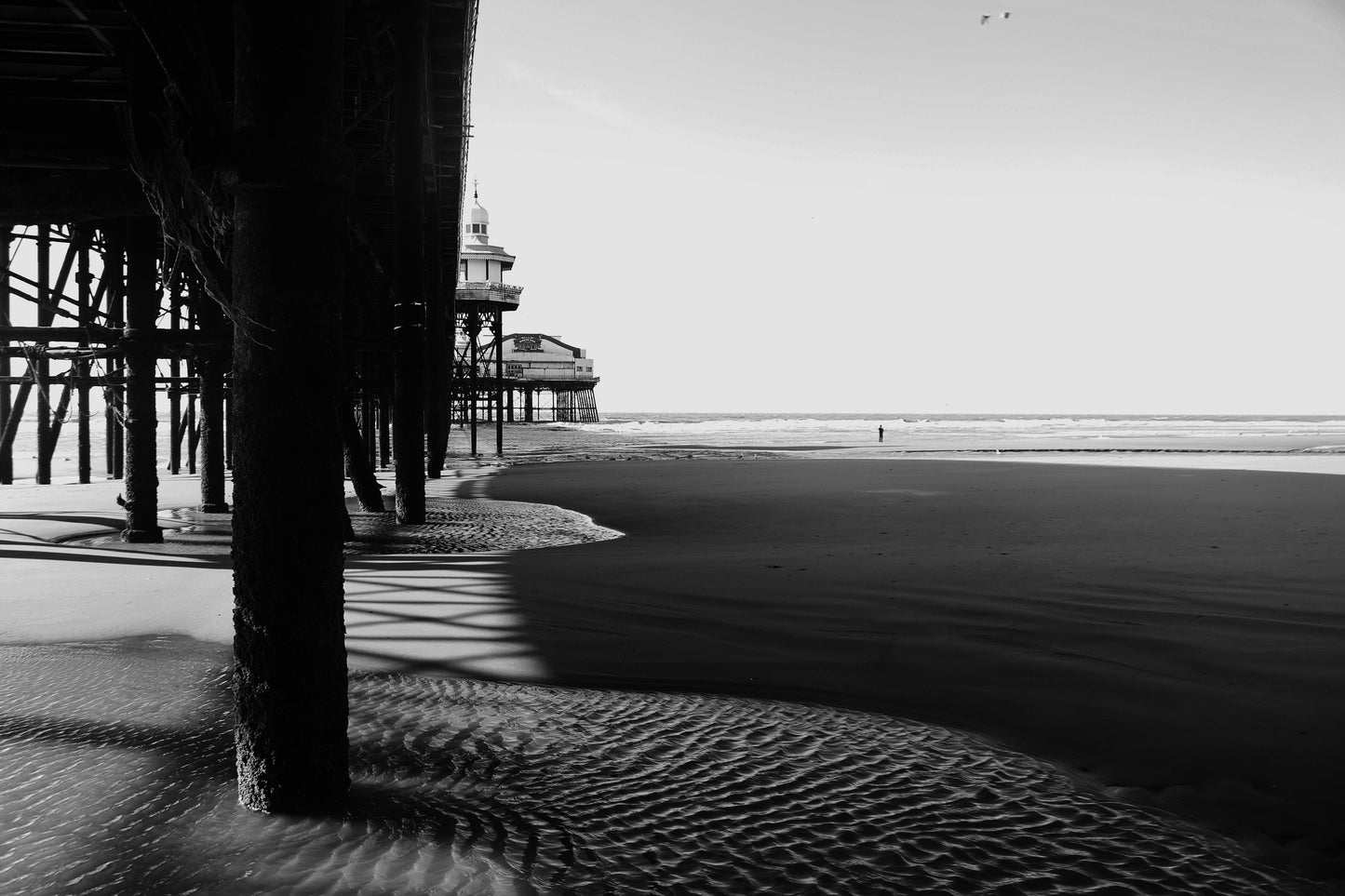 Blackpool Poster North Pier Beach Under The Boardwalk Black And White Photography Print