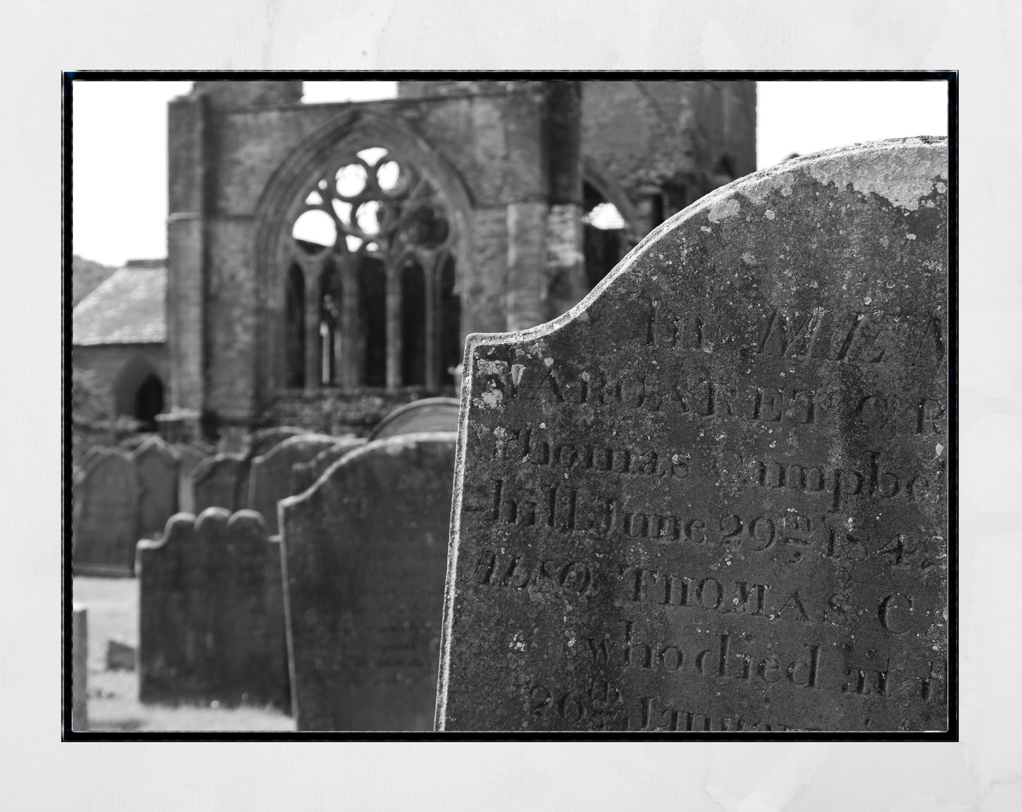 Graveyard Dumfries Poster Sweetheart Abbey Black And White Photography Print