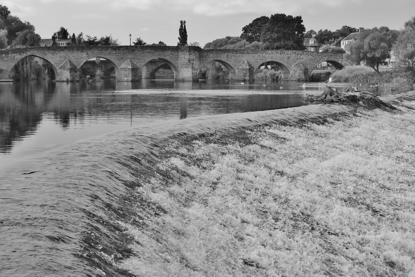 Dumfries Scotland River Nith Devorgilla Bridge Black And White Photography Print