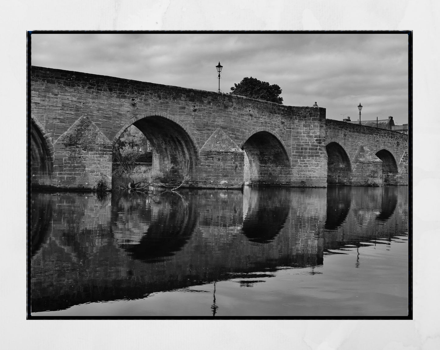 Dumfries Scotland River Nith Devorgilla Bridge Black And White Photography Print Poster