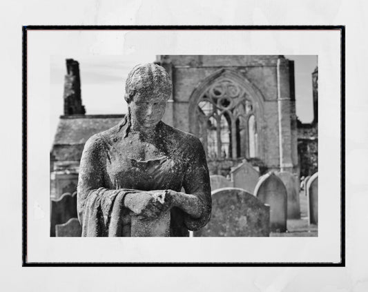 Dumfries Scotland Poster Sweetheart Abbey Graveyard Black And White Photography Print