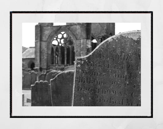 Graveyard Dumfries Poster Sweetheart Abbey Black And White Photography Print