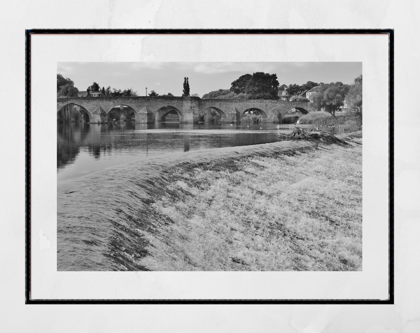 Dumfries Scotland River Nith Devorgilla Bridge Black And White Photography Print